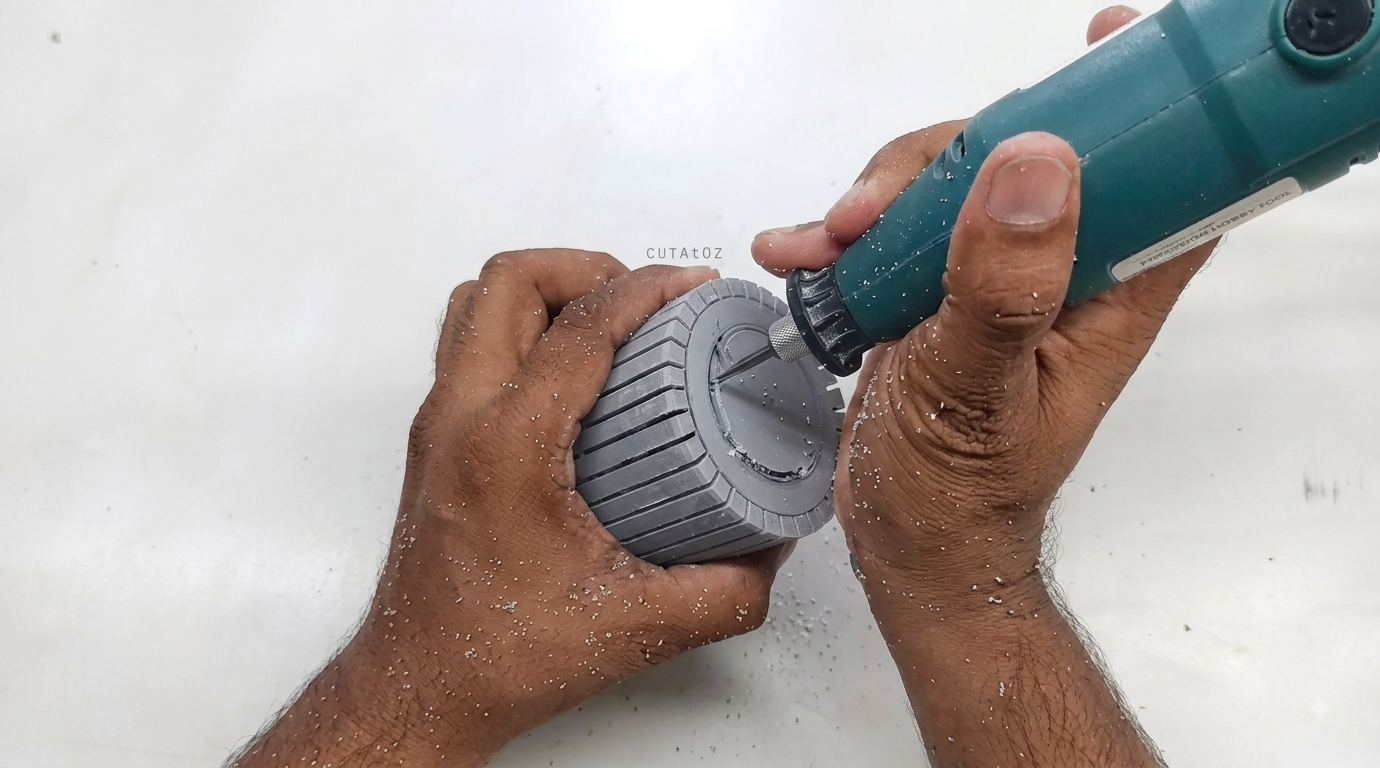 Making a 1.5-inch hole on the back of PVC pipe with a rotary die grinder