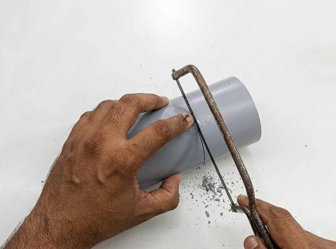 3-inch PVC pipe cutting with hacksaw blade