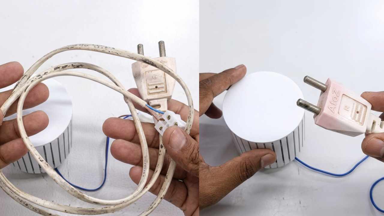 Testing the PVC wall and ceiling light with a two-pin power wire