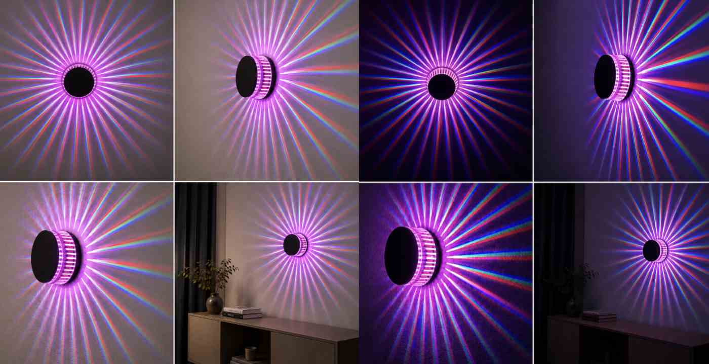 Finished PVC wall and ceiling light installed on a wall